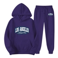 Tuta da uomo viola con felpa con cappuccio Los Angeles e pantaloni sportivi abbinati - Taglia S / Viola