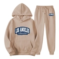 Tuta casual da uomo beige con felpa con cappuccio e stampa Los Angeles coordinata - Taglia S / Beige