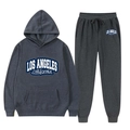 Set uomo felpa con cappuccio e pantaloni sportivi grigio scuro con stampa Los Angeles - Taglia S / Grigio scuro