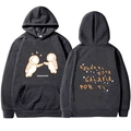 Dark grey hoodie with 3D astronaut print and Spanish text in front and back view - S / Tops / Dark Gray