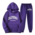 Survêtement homme violet avec sweat à capuche et jogging aux lettres blanches de Californie - S / Haut Et Bas / Violet