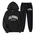 Détail de l'ensemble jogging noir avec lettrage California San Francisco blanc imprimé - S / Haut Et Bas / Noir