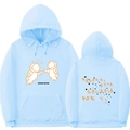 Light blue hoodie with 3D astronaut graphic and stars print on both sides - S / Tops / Light Blue