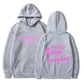 Heather gray hoodie for men and women featuring pink Keep letter print on front and back - S / Light Gray (Pink Print)