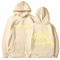 Beige oversized hoodie with fluorescent yellow Keep typography on front and back - S / Beige (Yellow Print)