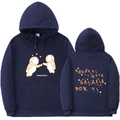 Navy blue 3D astronaut print hoodie with drawstring hood and kangaroo pocket - S / Tops / Dark Blue