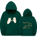 Dark green hoodie with 3D astronaut graphic and Spanish text on front and back - S / Tops / Dark Green