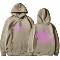 Front and back view of casual beige hoodie with pink Keep Awesome artistic graffiti print - S / Beige (Pink Print)