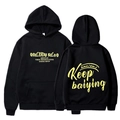 Black Keep hooded sweatshirt featuring yellow artistic lettering on front and back - S / Black (Yellow Print)