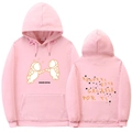 Pink hoodie with 3D astronaut prints and Spanish text showing front and back views - S / Tops / Pink