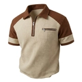 Polo gaufré pour homme en beige avec contrastes marron et poche zippée pratique - S / Kaki