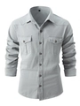 Men's casual long sleeve grey cotton work shirt with double chest pockets and flap detail - Light Gray