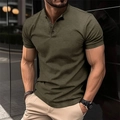 Detailansicht des olivgrünen Henley-Poloshirts mit schmaler Passform und kurzen Ärmeln - S / Armeegrün
