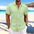 Detail of light green men's casual short sleeve shirt with waffle texture at the beach - S / Yellow-Green