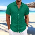 Detail of emerald green short sleeve shirt showing grid texture and contrast buttons - S / Green