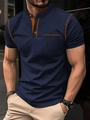 Polo da uomo blu scuro con cuciture a contrasto arancioni e taschino sul petto - S / Blu navy