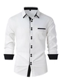 Camisa blanca ajustada de manga larga para hombre con ribetes negros en contraste y cuello - S / Blanco