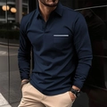 Dettaglio polo a maniche lunghe blu scuro con tasca sul petto bordata di bianco e bottoni - S / Blu navy