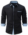 Camisa de manga larga ajustada para hombre en negro con detalles de contraste azul claro - S / Negro
