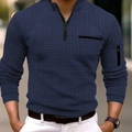 Polo manches longues pour hommes bleu marine avec texture gaufre et fermetures éclair - S / Bleu marine