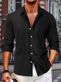 Close-up of black men's cotton shirt with diamond jacquard texture and white buttons - S / Black