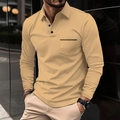 Detail of khaki slim-fit men's polo shirt with classic collar and buttoned chest pocket - S / Yellow