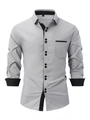 Camisa de hombre de manga larga slim fit en gris claro con detalles en contraste negro - S / Gris