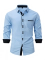 Men's slim fit light blue long sleeve shirt with black contrast collar and cuffs - S / Sky Blue