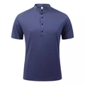 Polo de hombre de seda de hielo de malla con cuello mandarín y botones azul oscuro - S / Azul marino