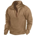 Men's quarter-zip tactical fleece pullover in khaki brown with a stand collar - S / Khaki