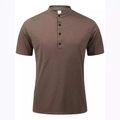 Herren Poloshirt in Braun aus Eisseide mit Waffelstruktur und modischem Stehkragen - S / Kaffeebraun