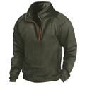Men's olive green tactical quarter-zip fleece pullover with stand collar and contrast trim - S / Army Green
