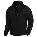 Men's black tactical fleece pullover with half-zip stand collar and textured fabric detail - S / Black