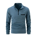 Polo uomo a maniche lunghe blu grigio con zip a un quarto e taschino sulla manica - S / Blu