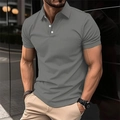 Dettaglio della polo da uomo grigia a maniche corte con righe verticali e tessuto di qualità - S / Tops / Grigio