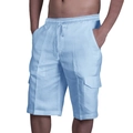 Men's light blue linen cargo shorts with drawstring waist and side flap pockets - M / Bottoms / Sky Blue