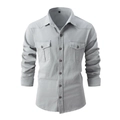 Men's light grey long-sleeve cotton work shirt with double chest pockets and classic collar - S / Tops / Light Gray