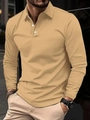 Detail eines khakifarbenen Langarm-Poloshirts mit Reverskragen und Drei-Knopf-Leiste - S / Khaki