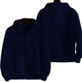 Front and back view of heavy 350g navy blue zip-up hoodie with ribbed cuffs and hem - Navy Blue