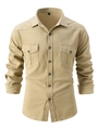 Herren Khaki Langarmhemd aus Baumwolle mit doppelten Pattentaschen und klassischem Kragen - S / Khaki