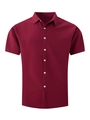 Detail of waffle textured fabric and contrast buttons on burgundy short sleeve shirt - S / Burgundy