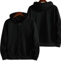 Front and back view of a black zip-up hoodie featuring ribbed cuffs and large pockets - S / Black