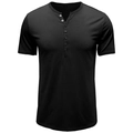 Schmal geschnittenes schwarzes Kurzarm-Henley-Poloshirt für Herren mit V-Ausschnitt - S / Schwarz