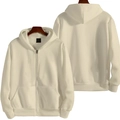 Classic cream white hooded zip-up sweatshirt made of 350g heavy cotton shown front and back - Khaki