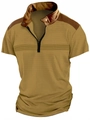 Detail of khaki men's polo shirt featuring a zip collar and honeycomb textured fabric - S / Dark Khaki