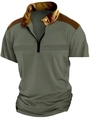 Λεπτομέρεια από mesh polo χακί με καφέ δερμάτινο patchwork και φερμουάρ - S / Πράσινο