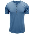 Polo Henley bleu à manches courtes pour homme avec patte de boutonnage multiple - S / Bleu Denim