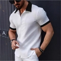Polo da uomo bianca con bordi neri a contrasto e trama in tessuto a nido d'ape - S / Bianco