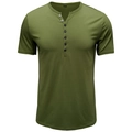 Kurzärmliges Herren Henley-Shirt in Olivgrün mit klassischer Fünf-Knopf-Leiste und Slim Fit - S / Armeegrün