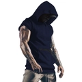 Slim fit men's sleeveless hoodie in dark blue for fitness and outdoor gym workouts - M / Navy Blue